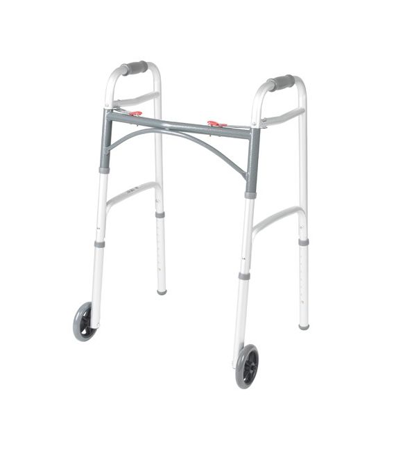 Deluxe Two Button Folding Walker with 5" Wheels