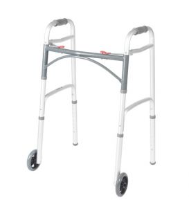 Deluxe Two Button Folding Walker with 5" Wheels