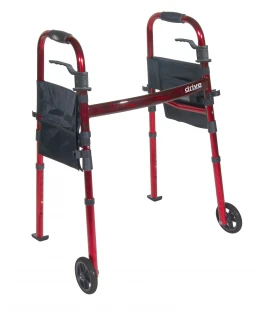 Deluxe Folding Travel Walker with 5" Wheels and Fold up Legs