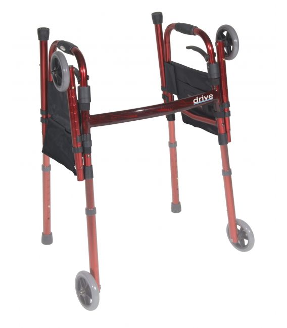 Deluxe Folding Travel Walker with 5" Wheels and Fold up Legs